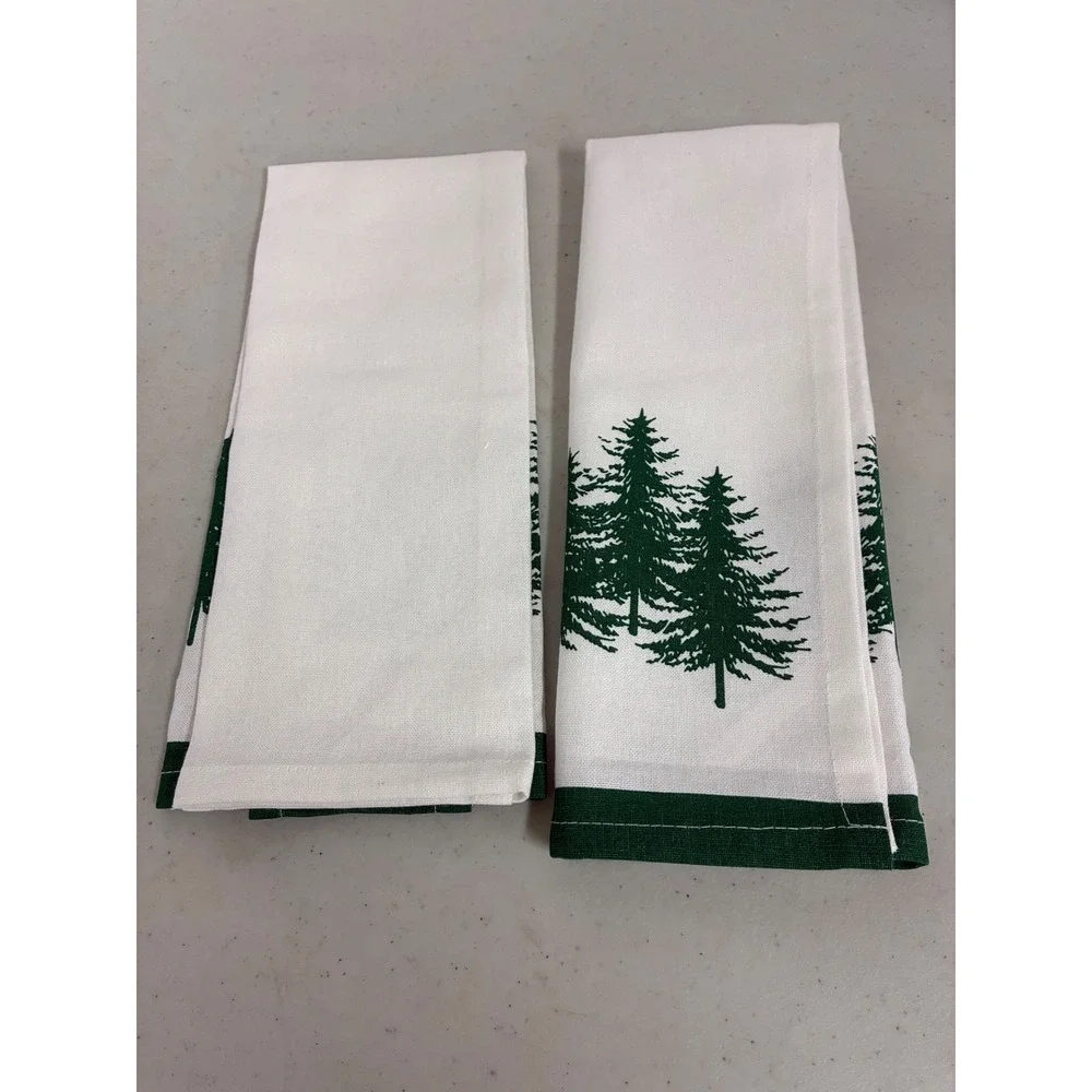 Farm Fresh Pine Tree Cotton Kitchen Tea‎ Towels Green White Set of 2 RN 67227